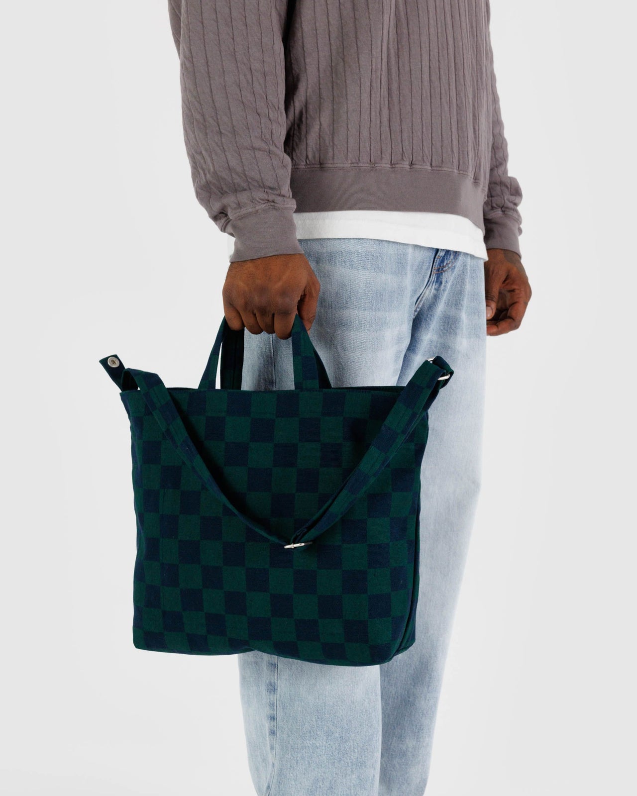 Horizontal Zip Duck Bag - Navy Green Check