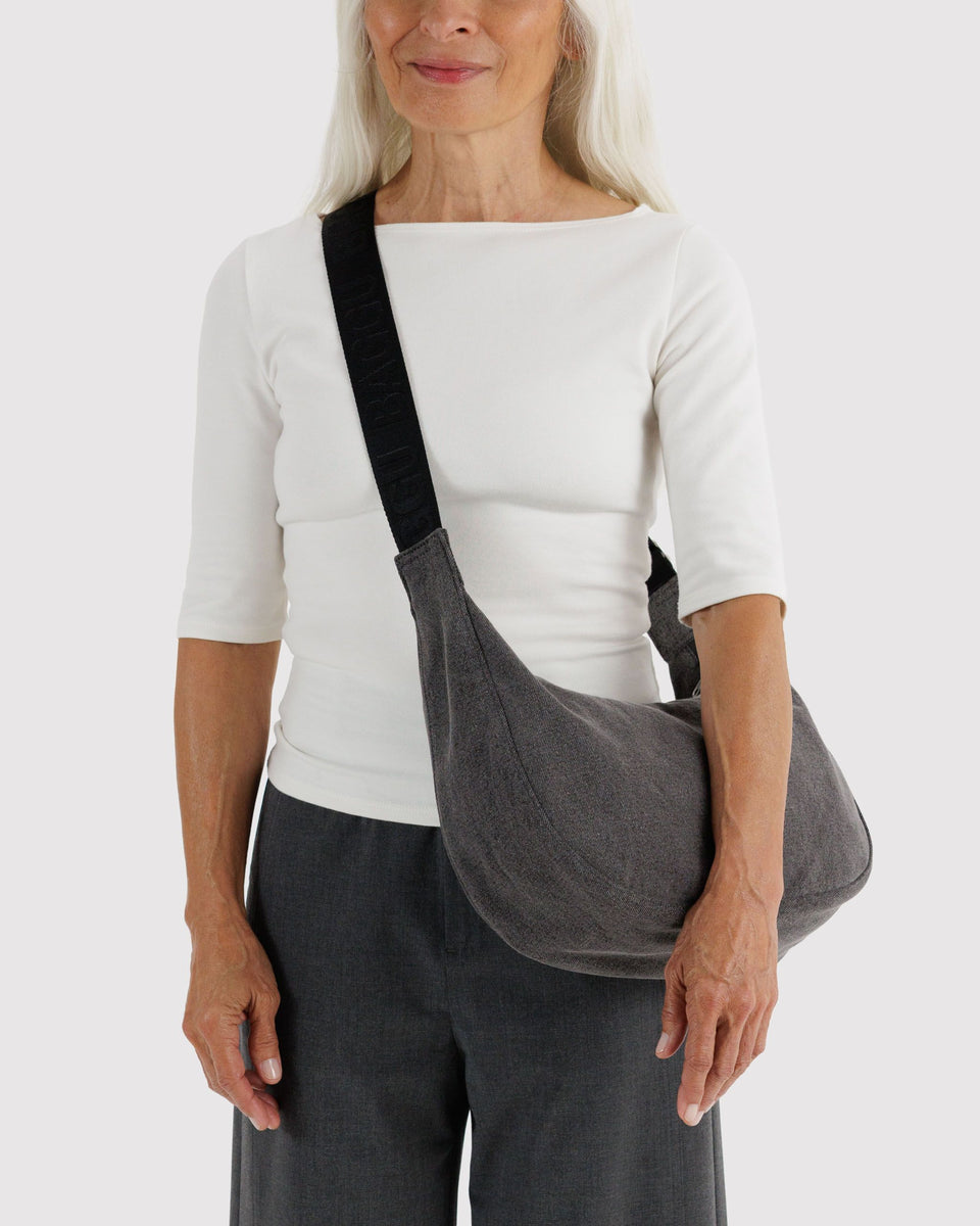 BAGGU Denim Medium Denim Crescent Bag - Washed Black Denim