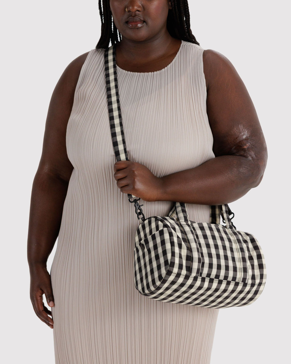 BAGGU Black Bags Nylon Duffle Bag - Black and Cream Gingham