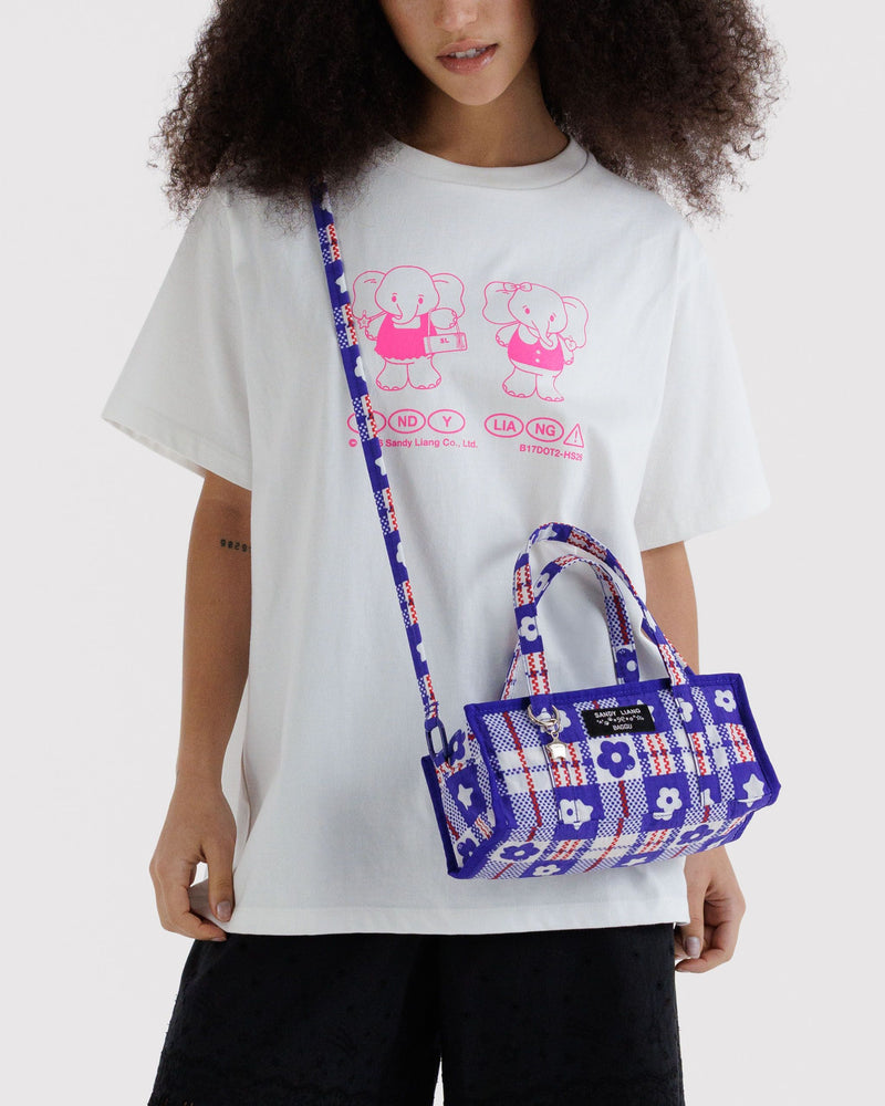 BAGGU  Mini Nylon Market Bag - Market Plaid Blue
