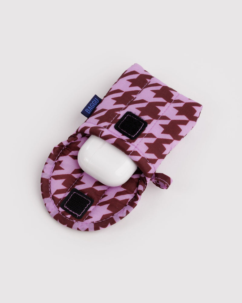 BAGGU  Puffy Earbuds Case - Pink Houndstooth