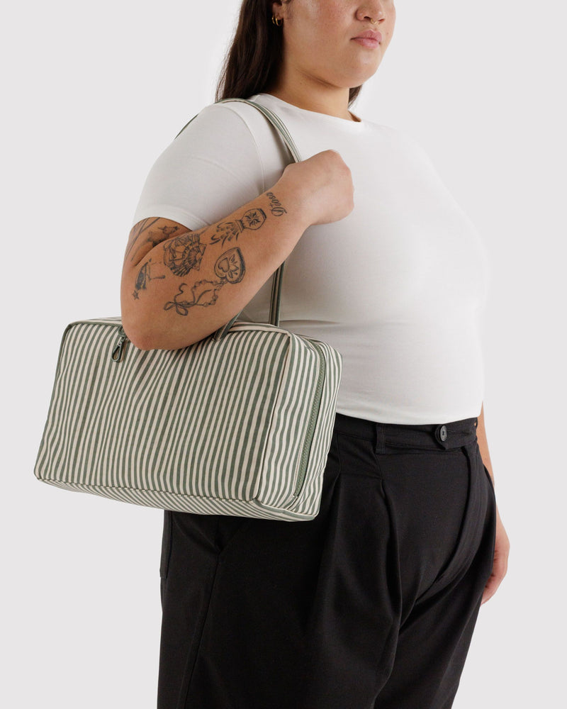 BAGGU  Medium Nylon Bowler Bag - Sage Stripe