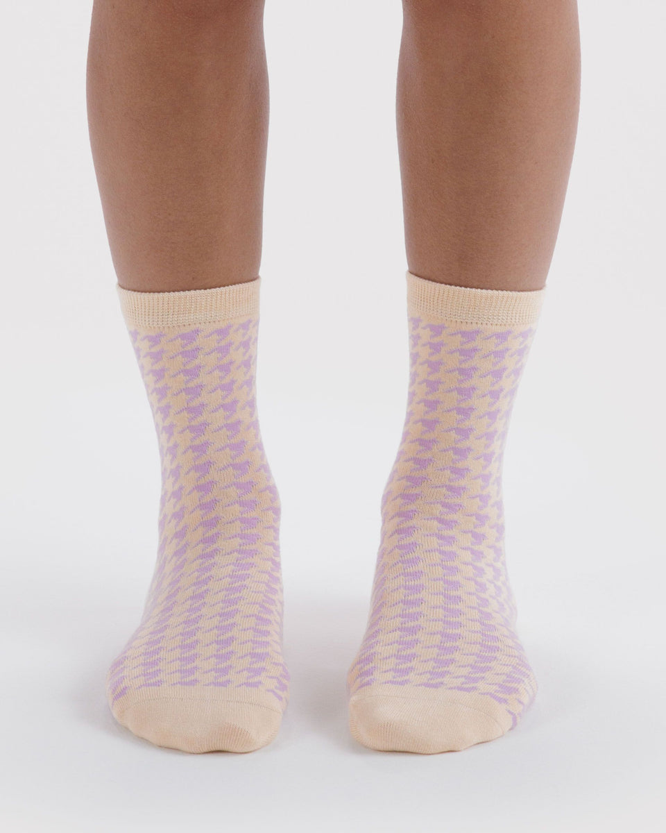 BAGGU Socks and Slippers Crew Sock - Pink Houndstooth