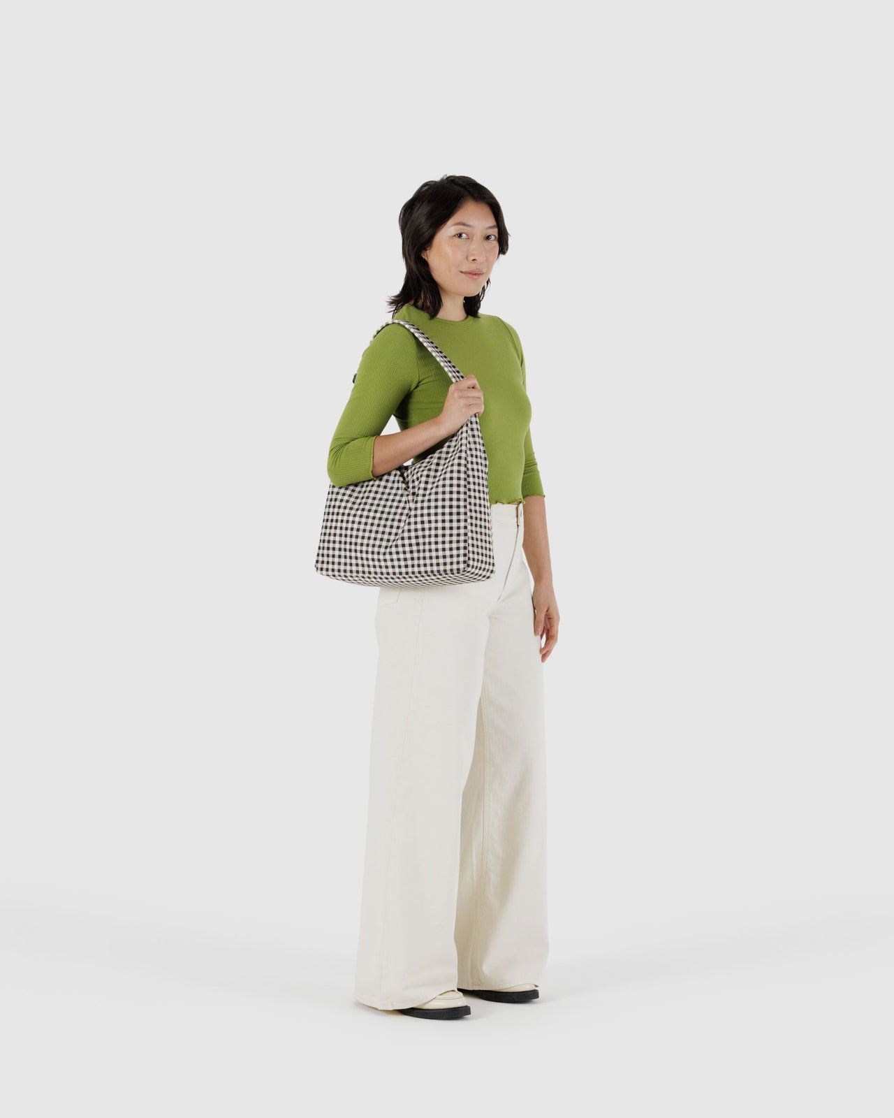 Nylon Shoulder Bag - Black & White Gingham