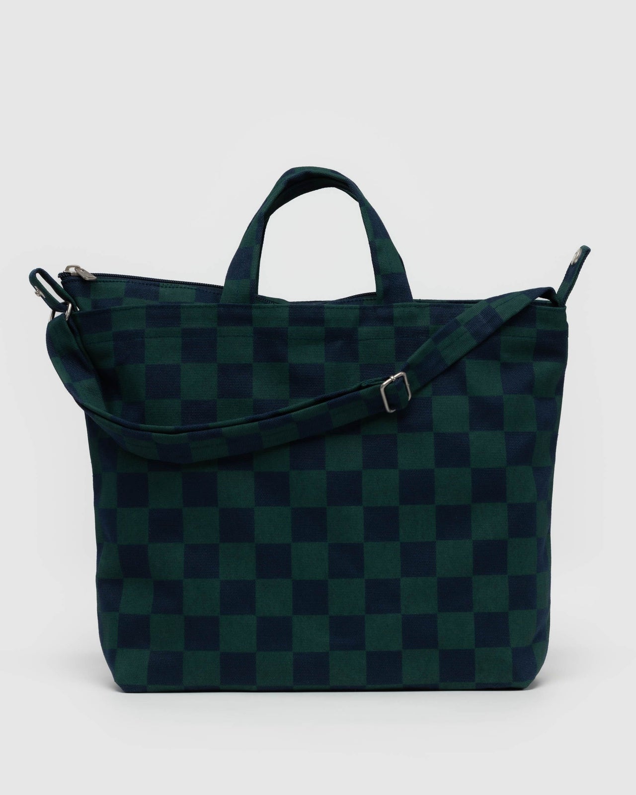 Horizontal Zip Duck Bag - Navy Green Check