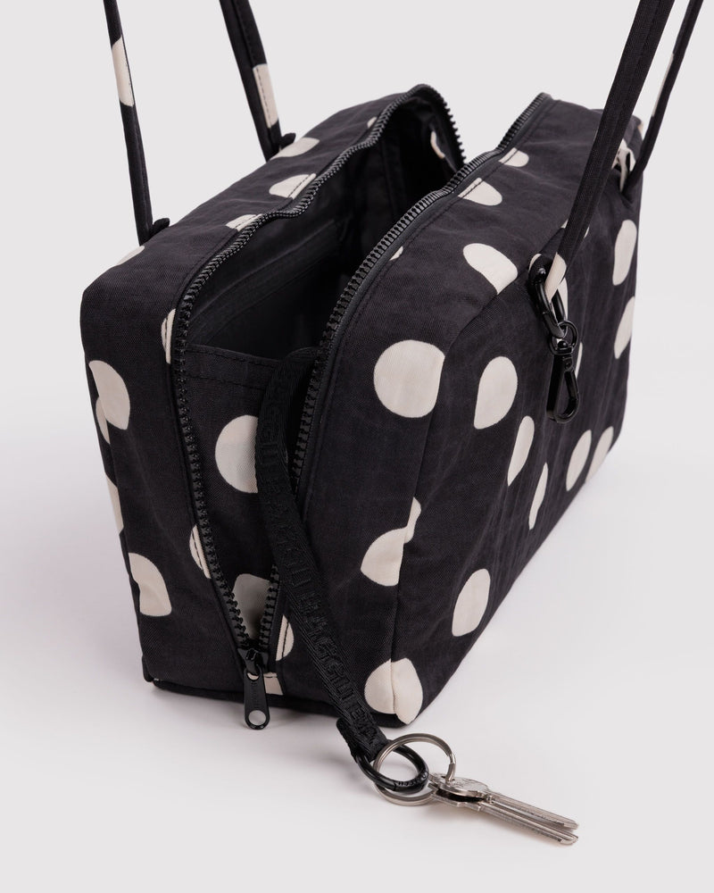 BAGGU Black Bags Nylon Bowler Bag - Black and Cream Polka Dot