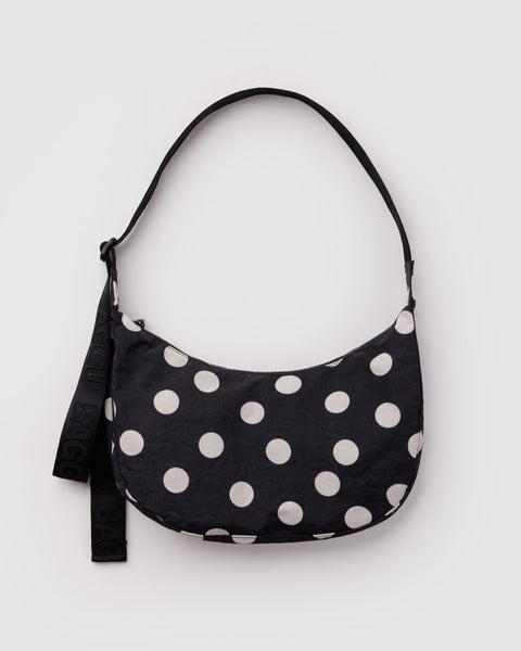 BAGGU New Arrivals Medium Nylon Crescent Bag - Black and Cream Polka Dot