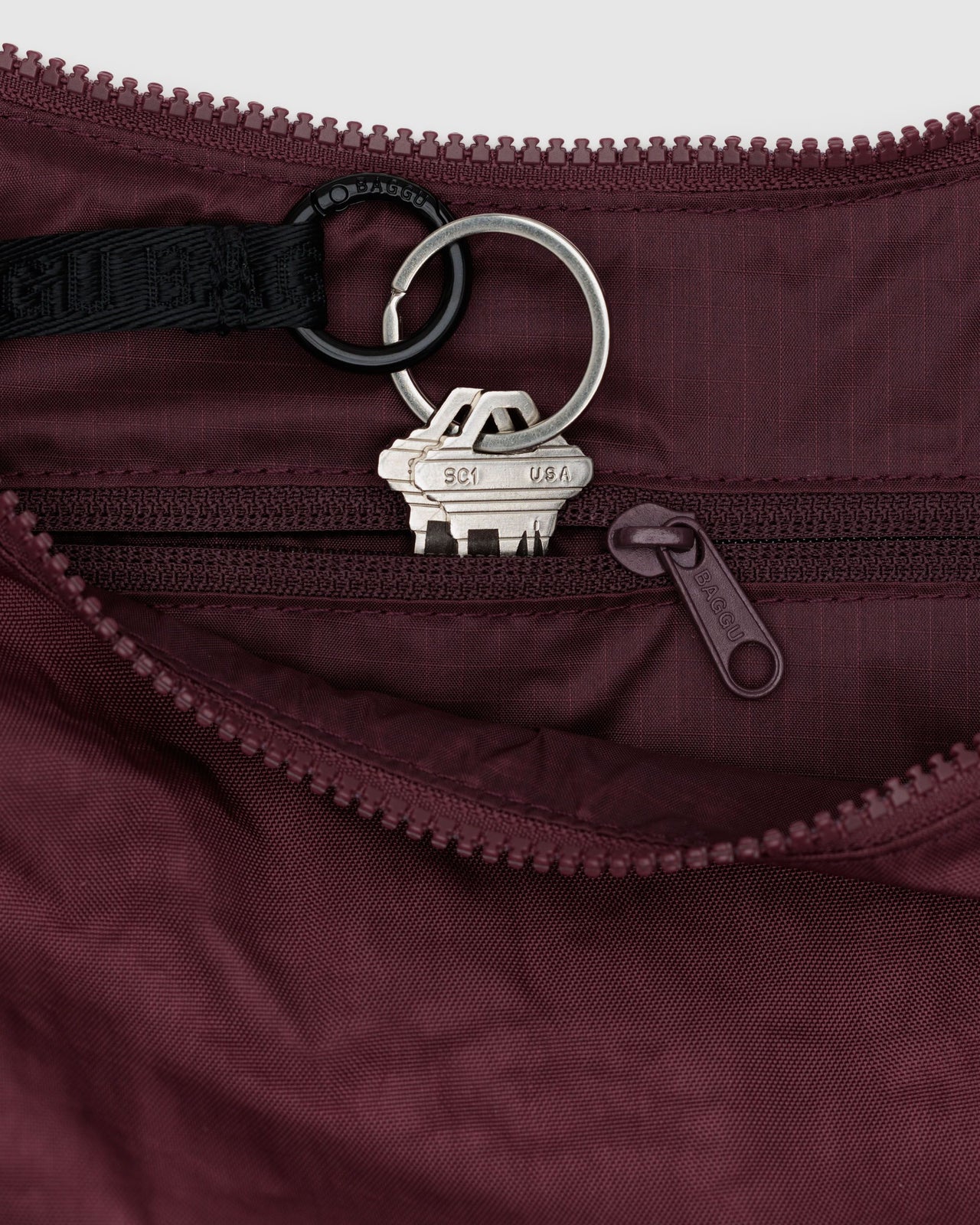 Medium Nylon Crescent Bag - Mahogany