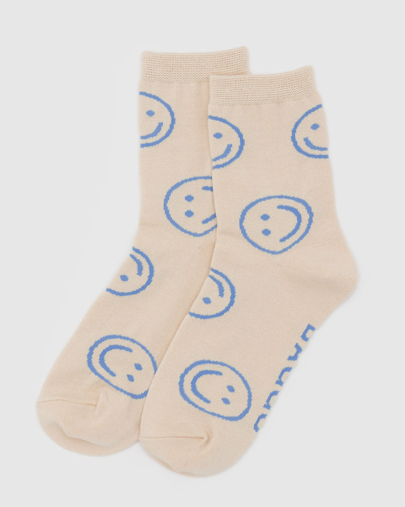 BAGGU ALL PRODUCTS Crew Sock - Ecru Periwinkle Happy