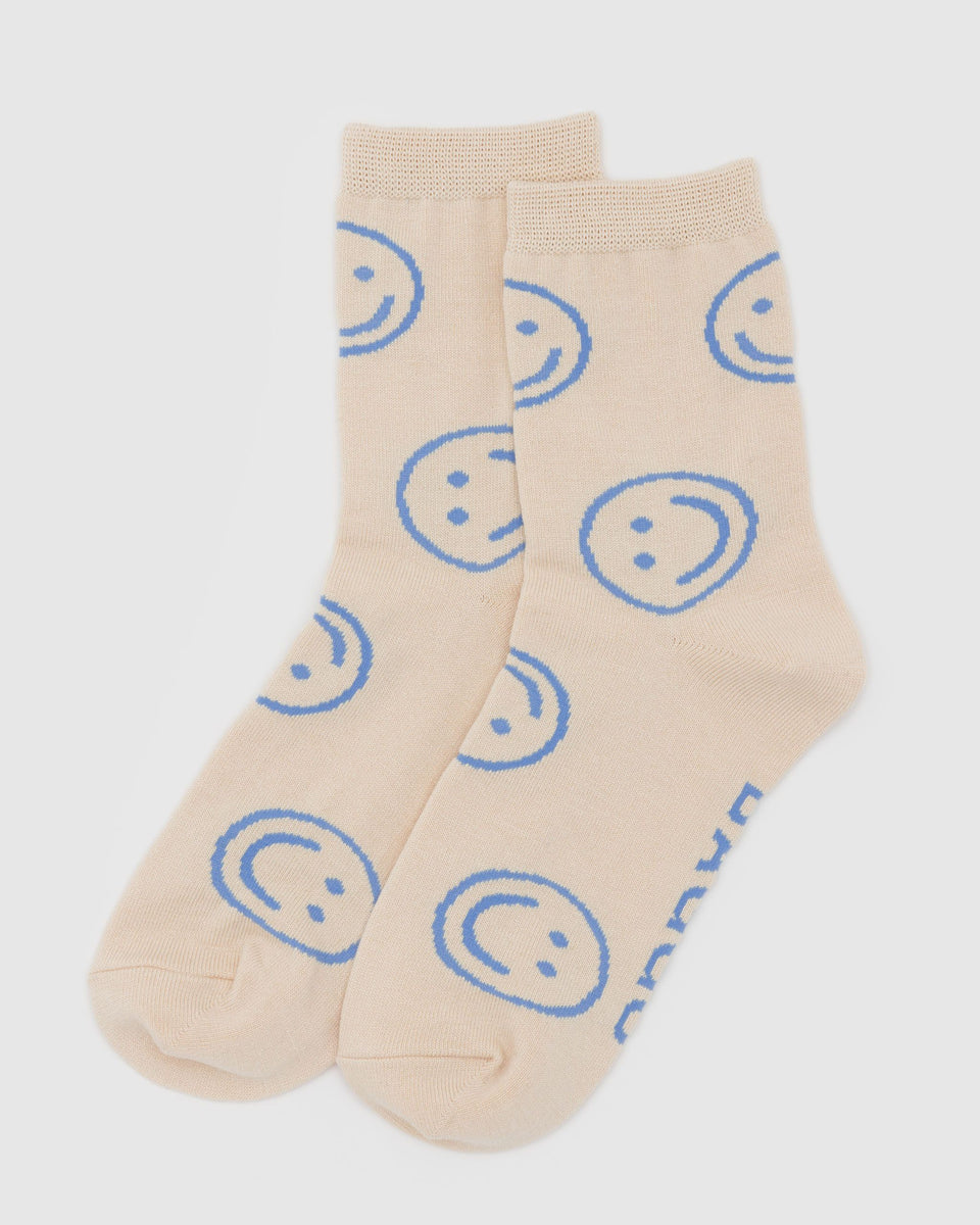 BAGGU ALL PRODUCTS Crew Sock - Ecru Periwinkle Happy