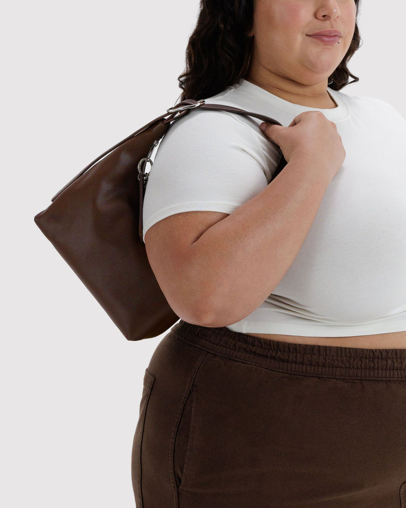 BAGGU  Mini Recycled Leather Shoulder Bag - Brown