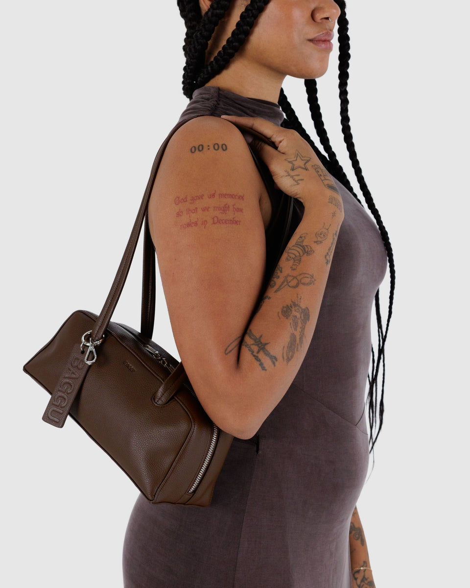 BAGGU PRODUCTS Small Recycled Leather Bowler Bag - Brown