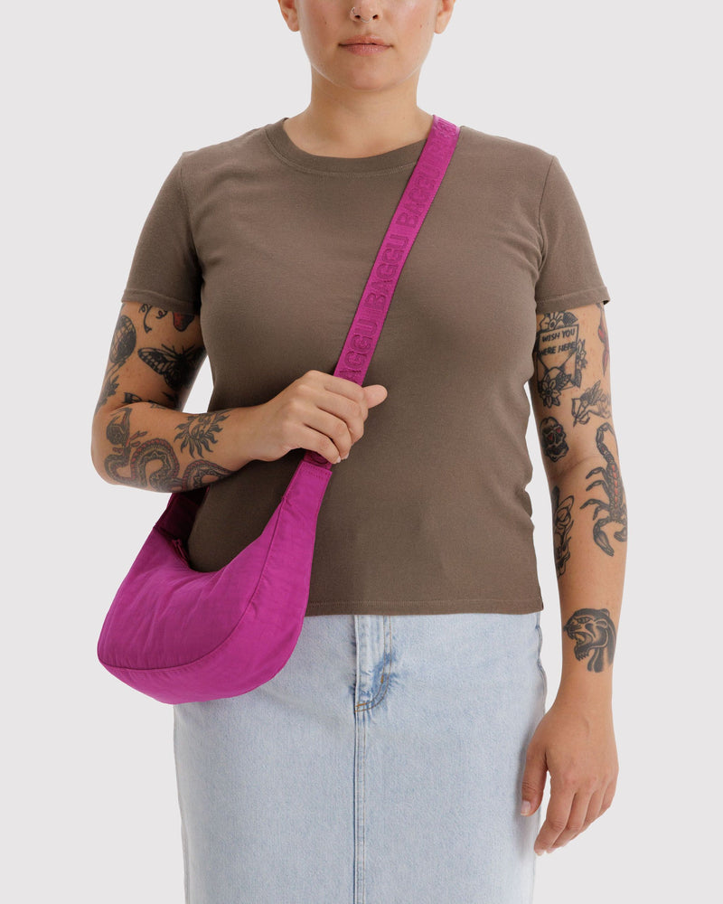 BAGGU  Small Nylon Crescent Bag - Deep Fuchsia