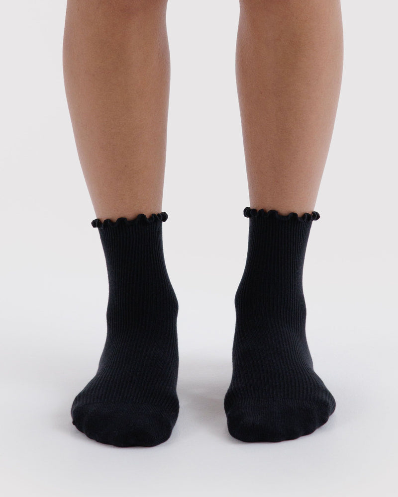 BAGGU  Lettuce Edge Sock Set of 2 - Black