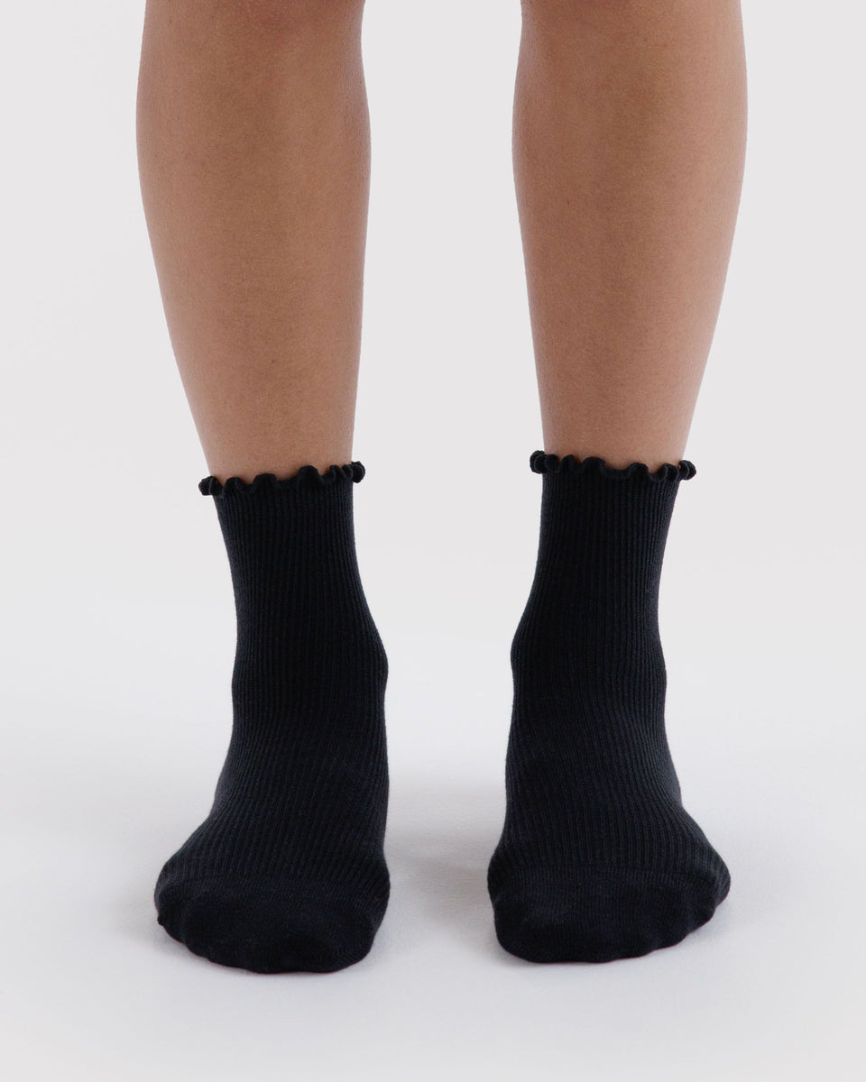 BAGGU Socks and Slippers Lettuce Edge Sock Set of 2 - Black