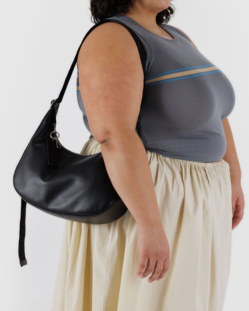 BAGGU  Medium Recycled Leather Crescent Bag - Black