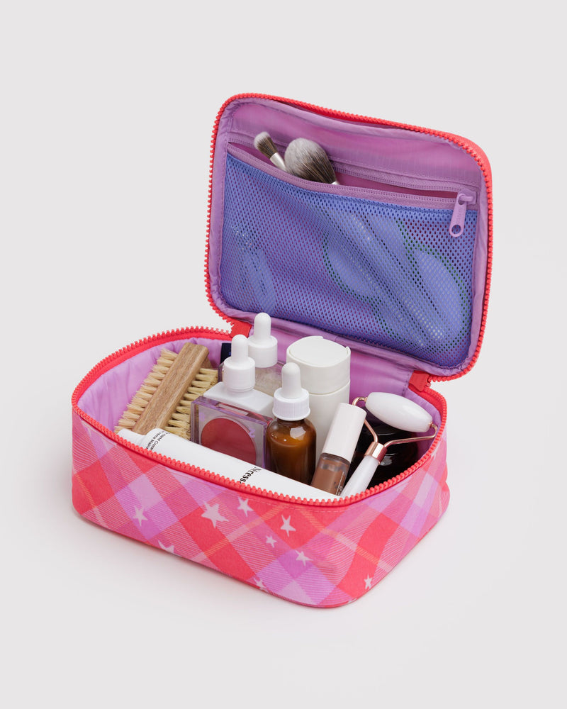 BAGGU New Arrivals Small Cosmetic Case - Pink Star Plaid
