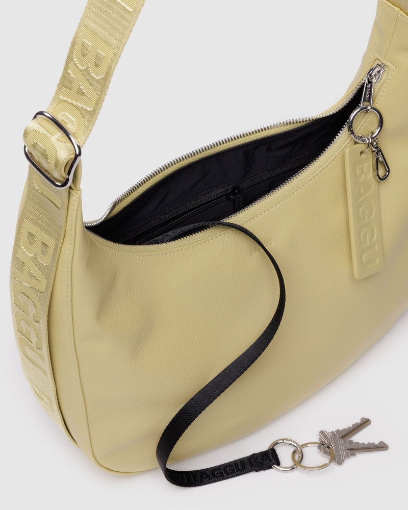 BAGGU  Medium Recycled Leather Crescent Bag - Straw