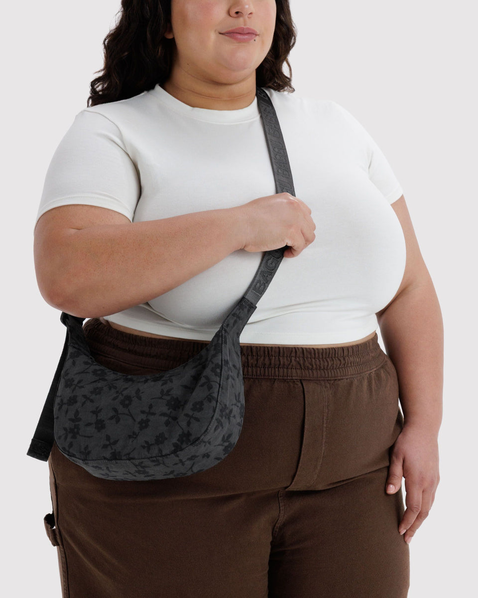 BAGGU New Arrivals Small Nylon Crescent Bag - Charcoal Ditsy Floral