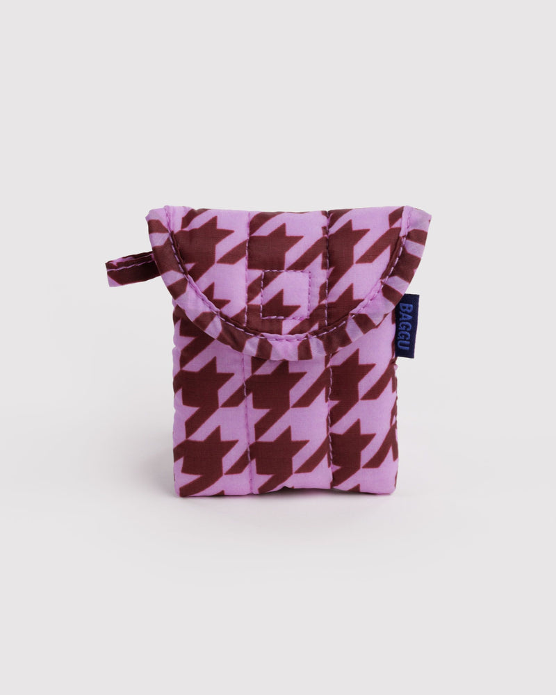 BAGGU  Puffy Earbuds Case - Pink Houndstooth