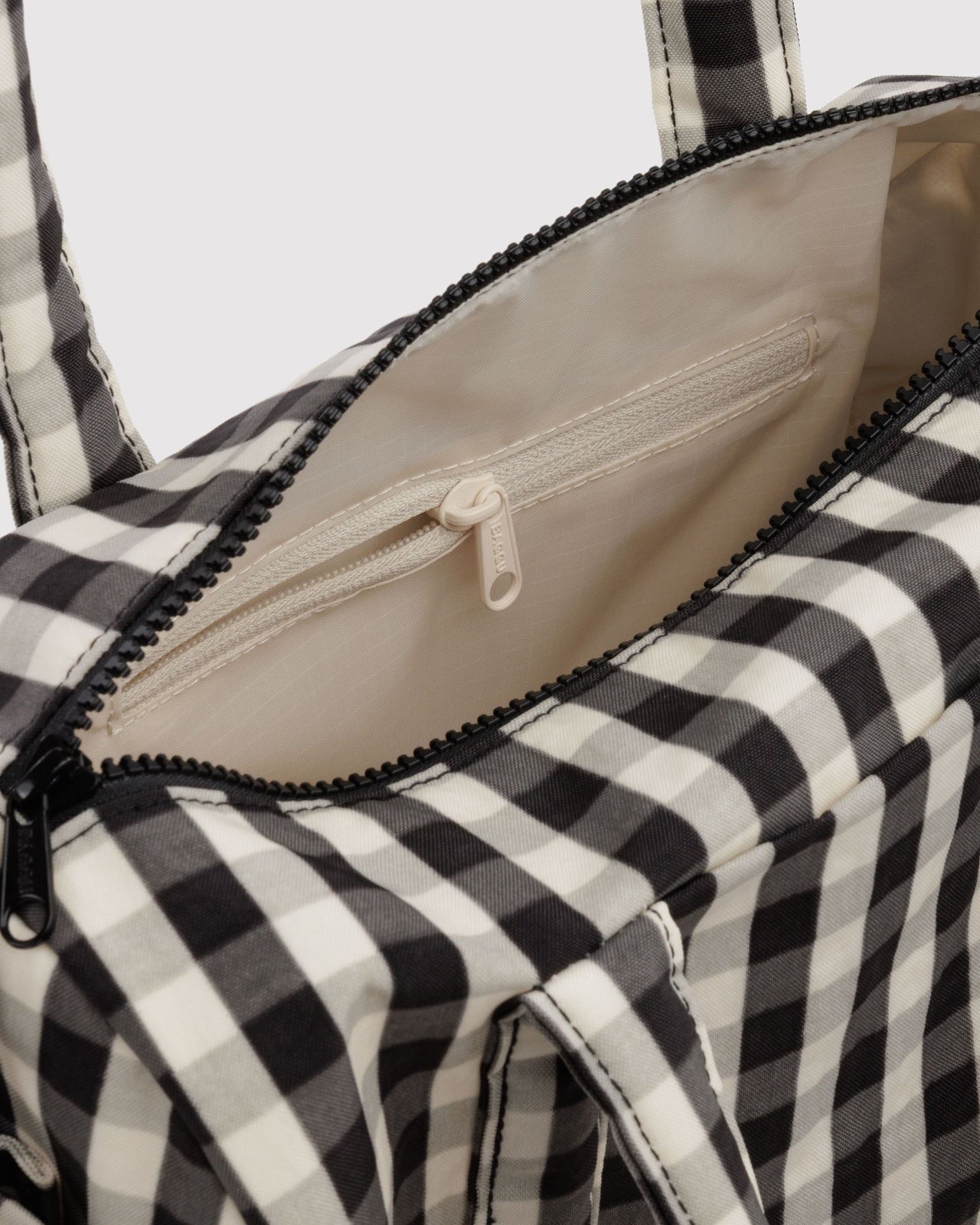 Nylon Duffle Bag - Black and Cream Gingham