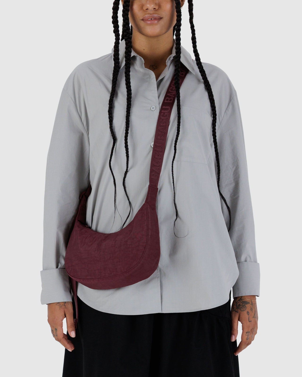 Small Nylon Crescent Bag - Mahogany