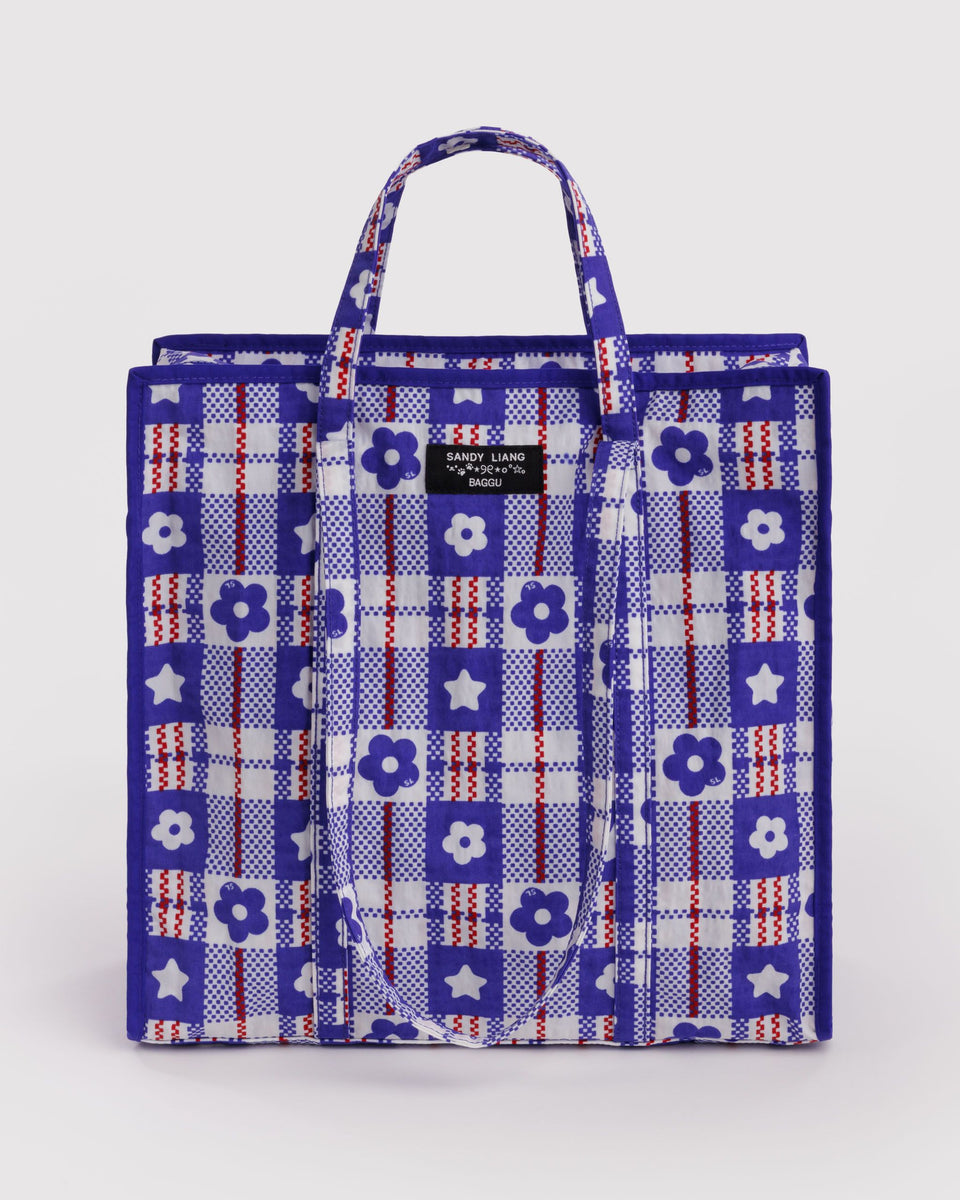 BAGGU Products Large Nylon Market Bag - Market Plaid Blue