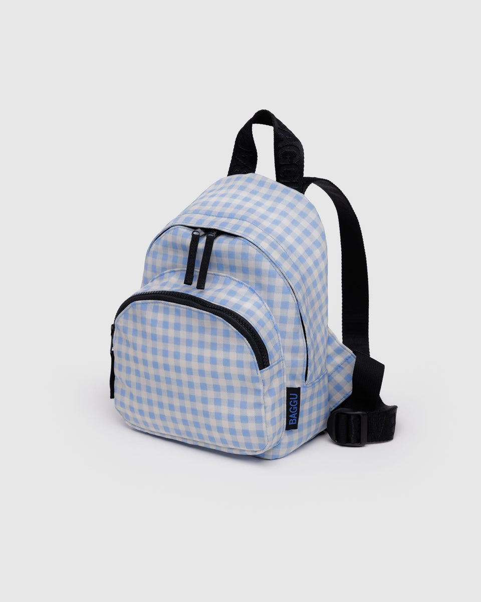 BAGGU PRODUCTS Mini Nylon Backpack - Light Blue Gingham