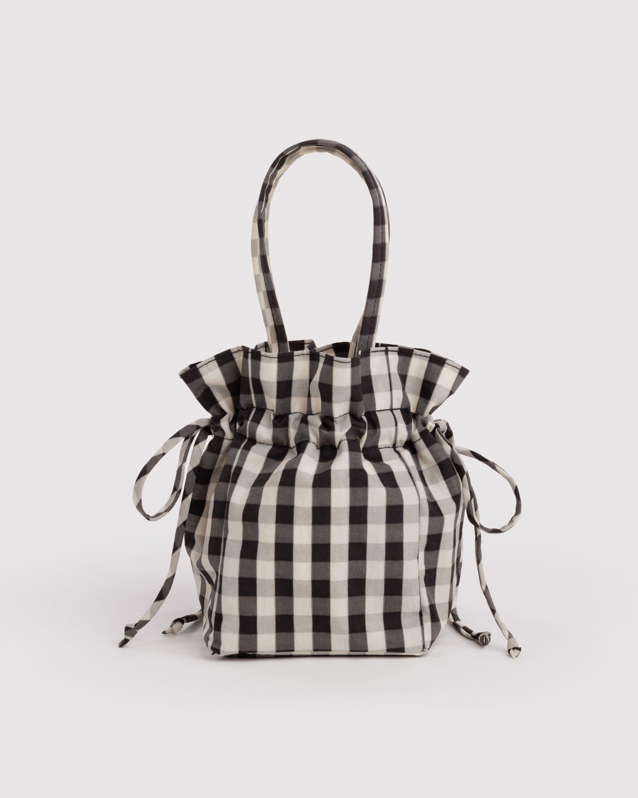 Nylon Drawstring Bag - Black and Cream Gingham