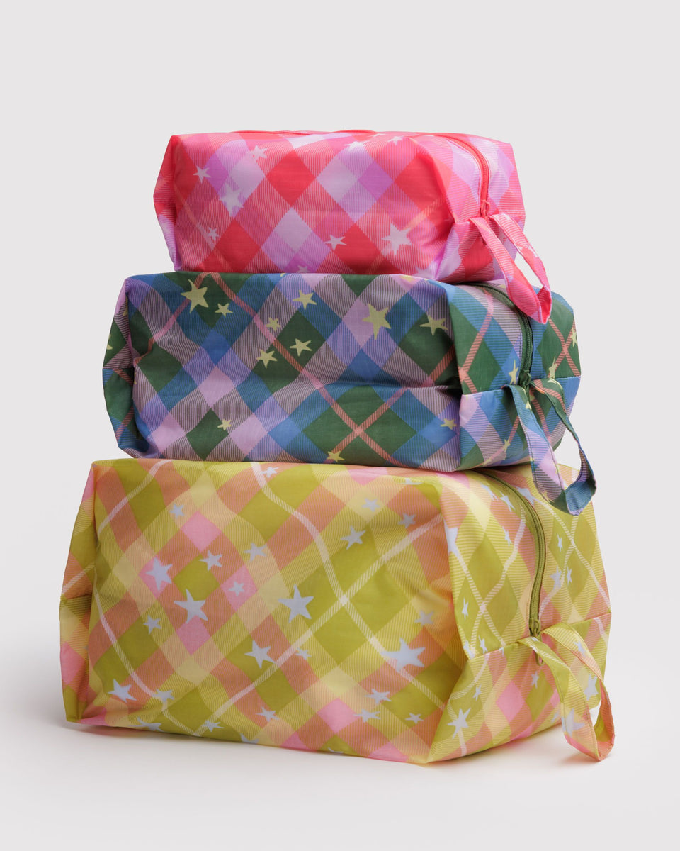 BAGGU Recycled Ripstop Nylon 3D Zip Set - Star Plaid