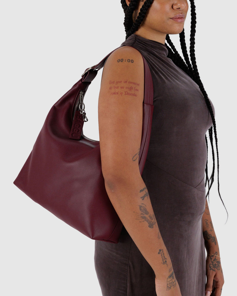 BAGGU  Recycled Leather Shoulder Bag - Mahogany