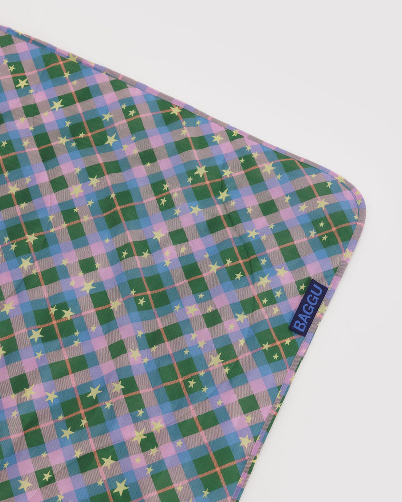BAGGU  Puffy Picnic Blanket - Green Star Plaid