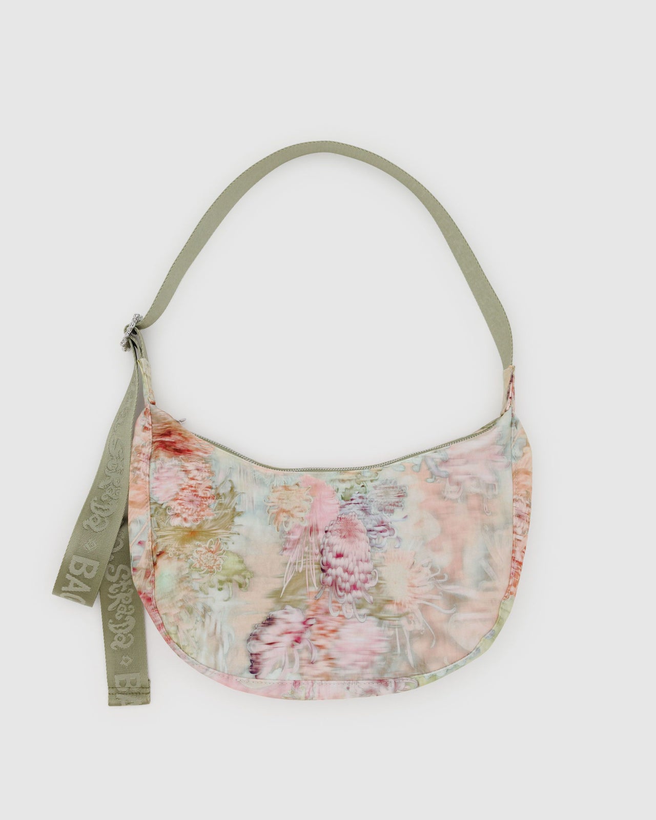 Medium Nylon Crescent Bag - Cream Chrysanthemum