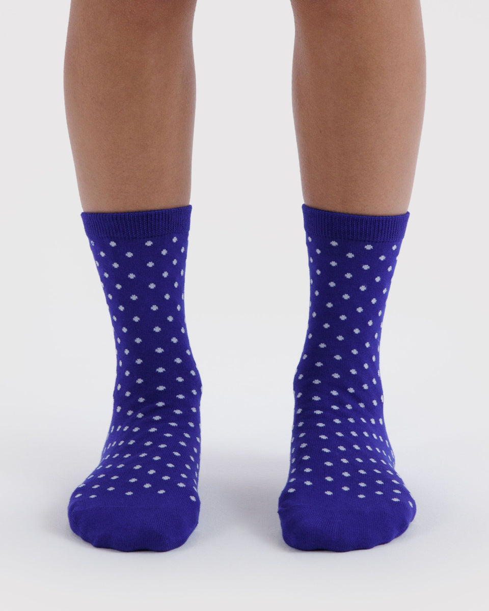 BAGGU Socks and Slippers Crew Sock - Micro Blue and White Polka Dot