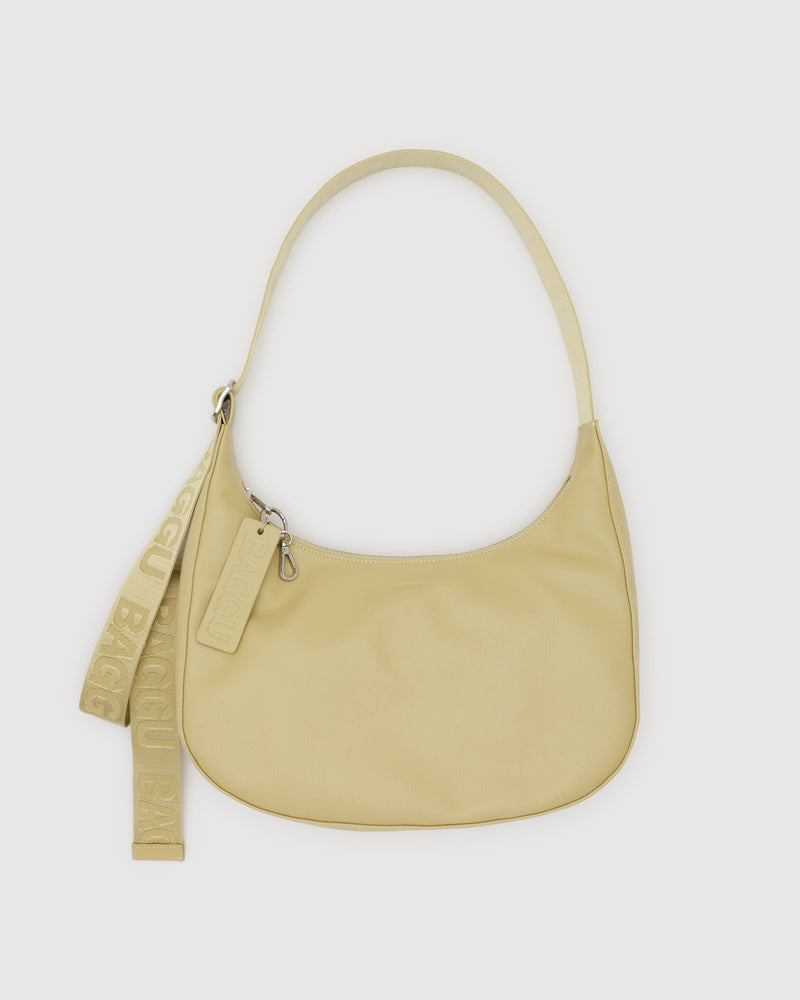 BAGGU  Medium Recycled Leather Crescent Bag - Straw