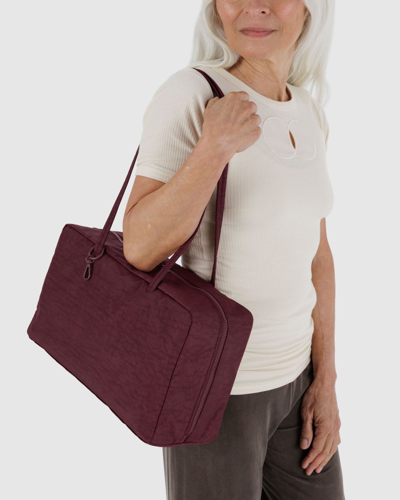 Medium Nylon Bowler Bag - Mahogany