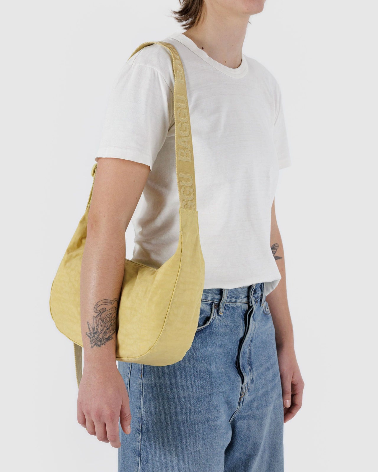 Medium Nylon Crescent Bag - Butter