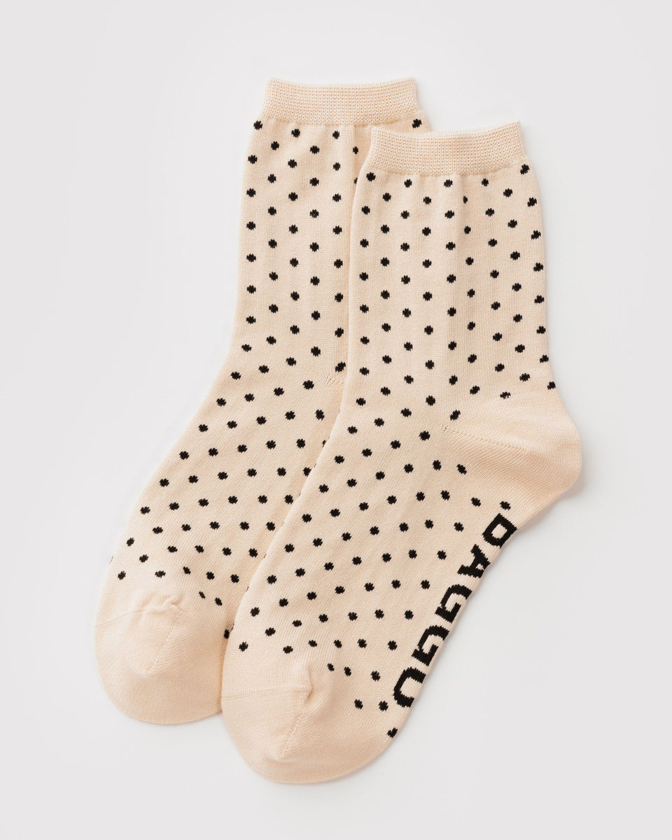 BAGGU Socks and Slippers Crew Sock - Micro Cream and Black Polka Dot