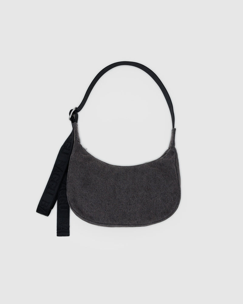 BAGGU ALL PRODUCTS Small Denim Crescent Bag - Washed Black Denim