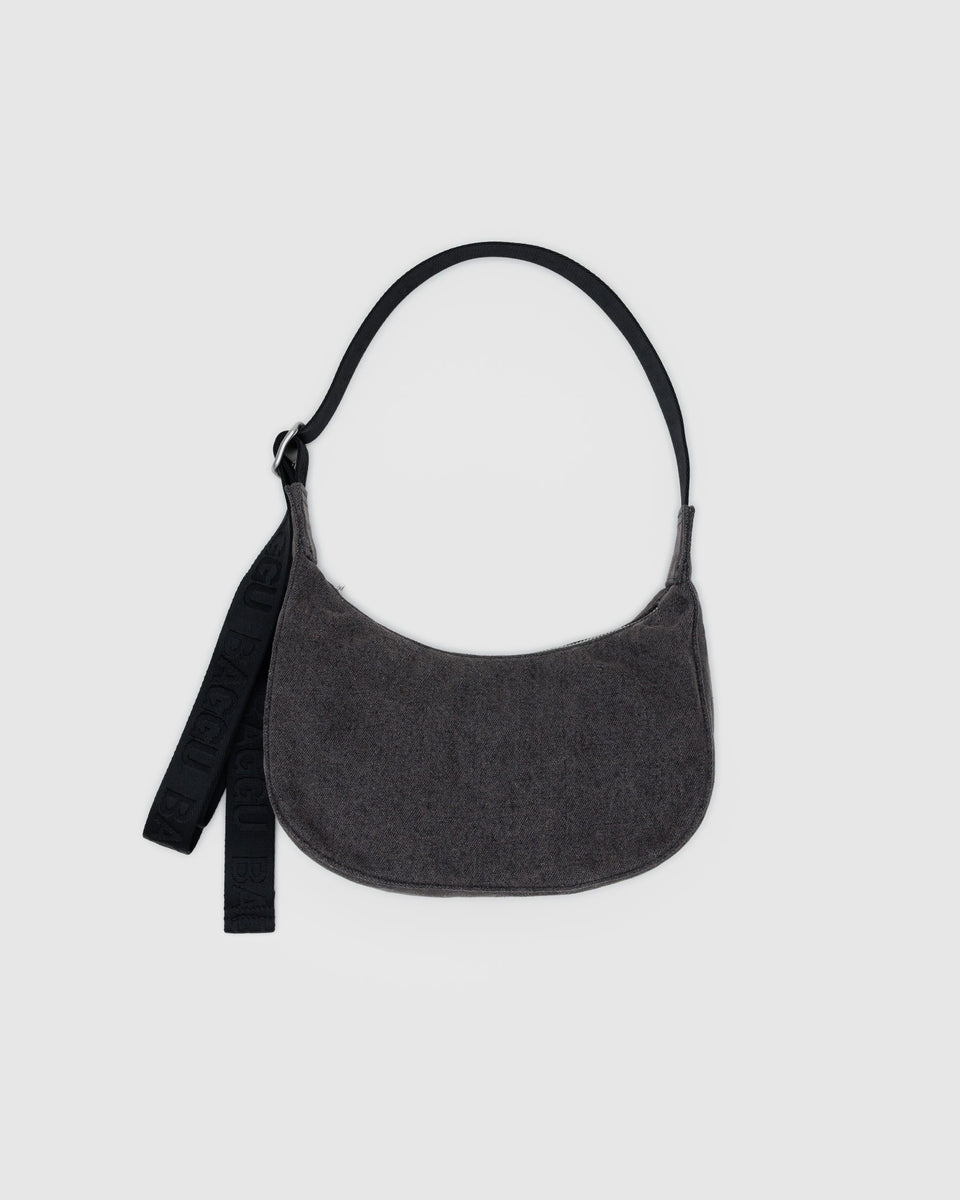 BAGGU PRODUCTS Small Denim Crescent Bag - Washed Black Denim