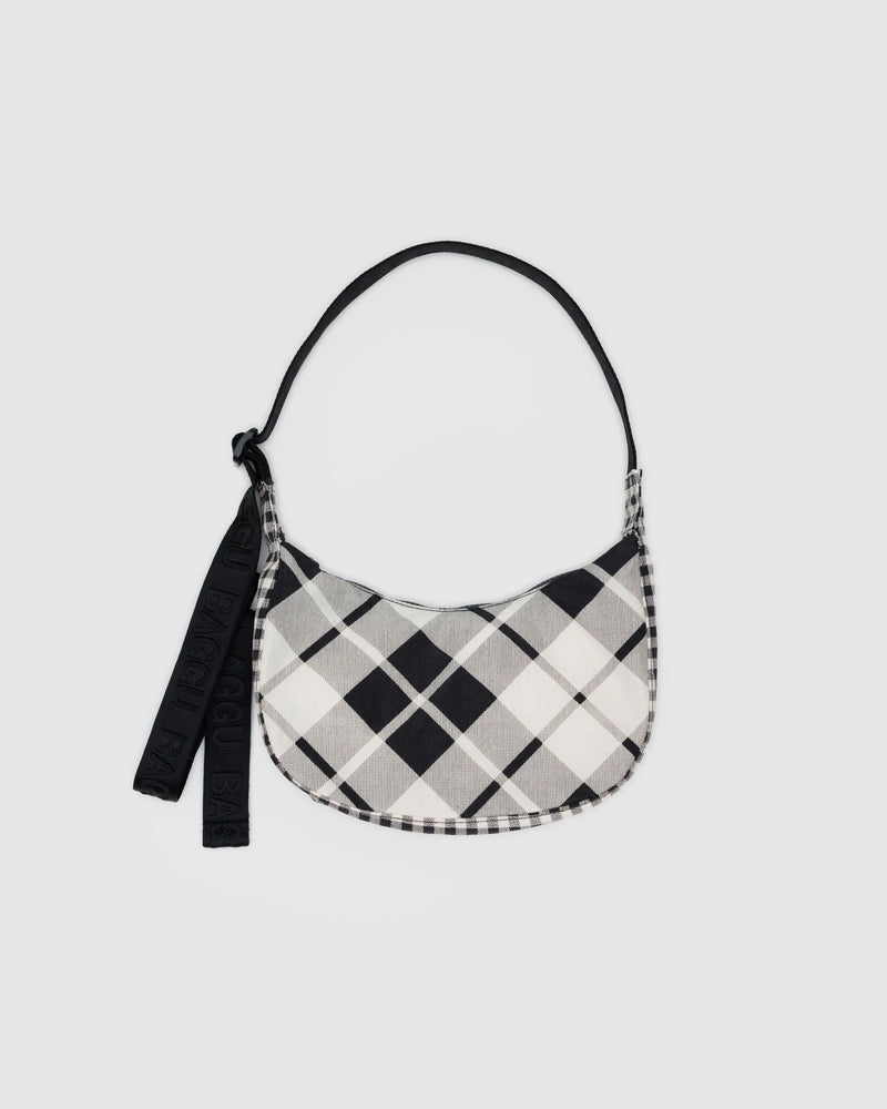 BAGGU  Small Nylon Crescent Bag - Mixed Plaid