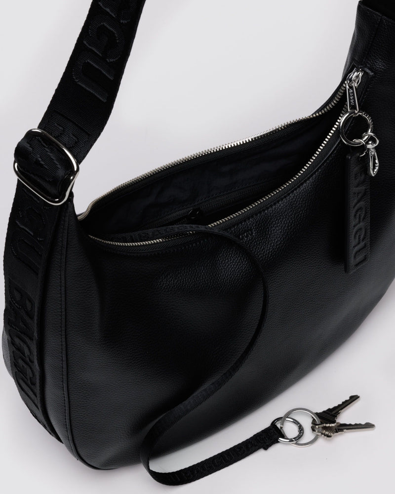 BAGGU  Medium Recycled Leather Crescent Bag - Black