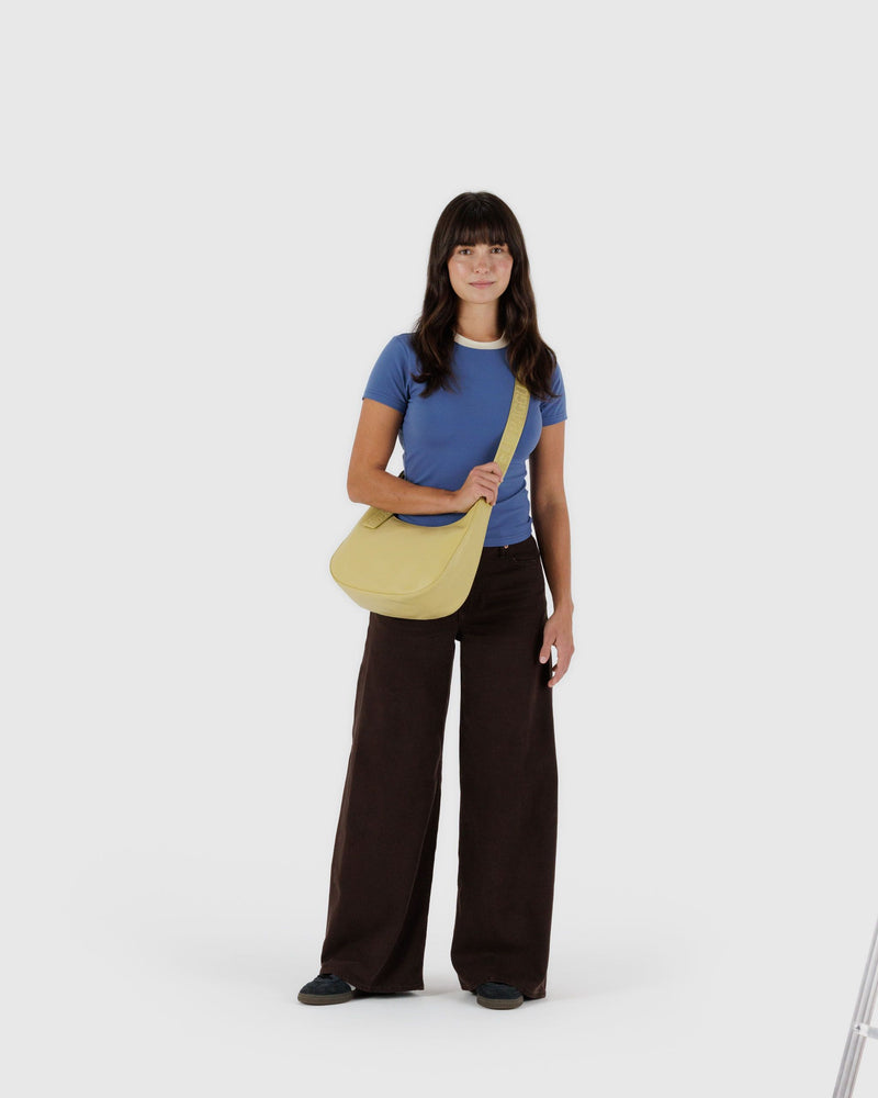 BAGGU  Medium Recycled Leather Crescent Bag - Straw