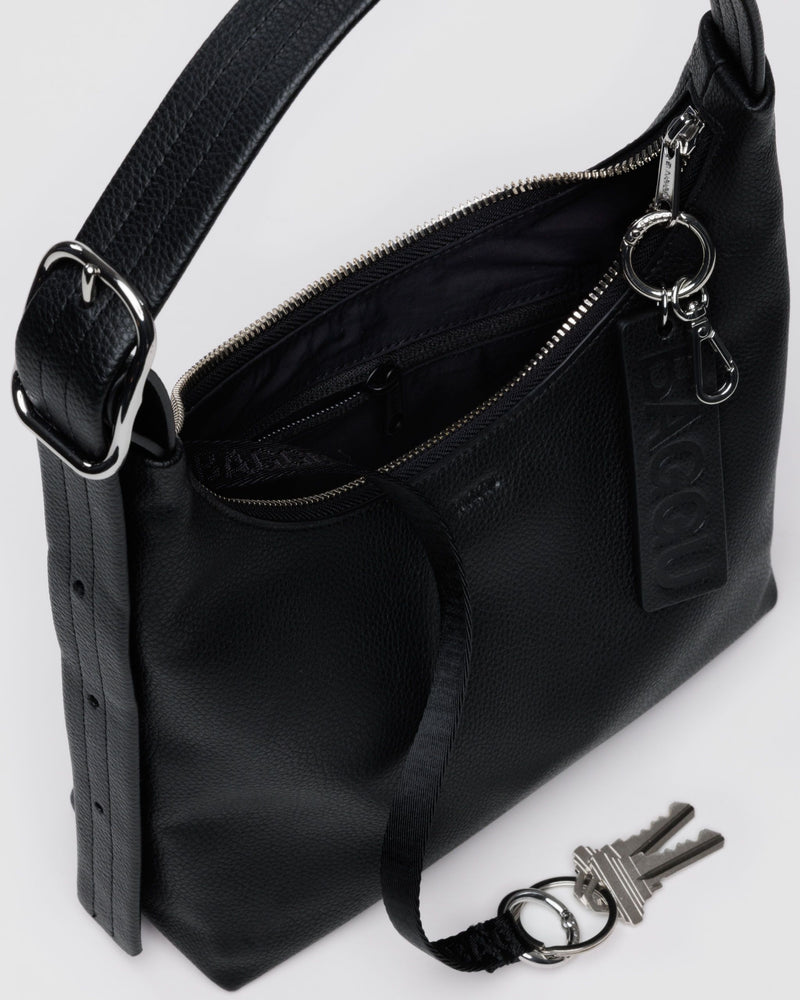 BAGGU  Mini Recycled Leather Shoulder Bag - Black