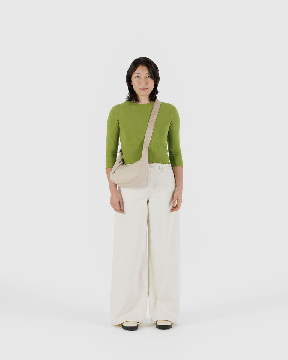 BAGGU PRODUCTS Small Recycled Leather Crescent Bag - Stone