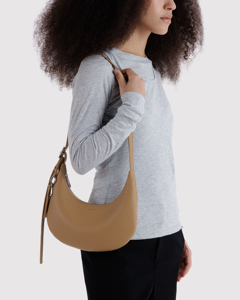 BAGGU New Arrivals Small Recycled Leather Flat Crescent - Dune