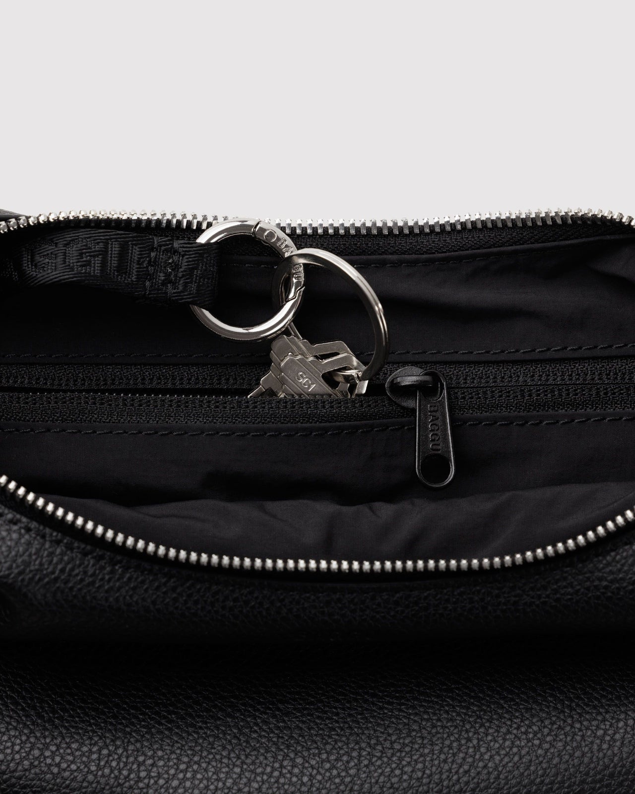 Small Recycled Leather Flat Crescent - Black