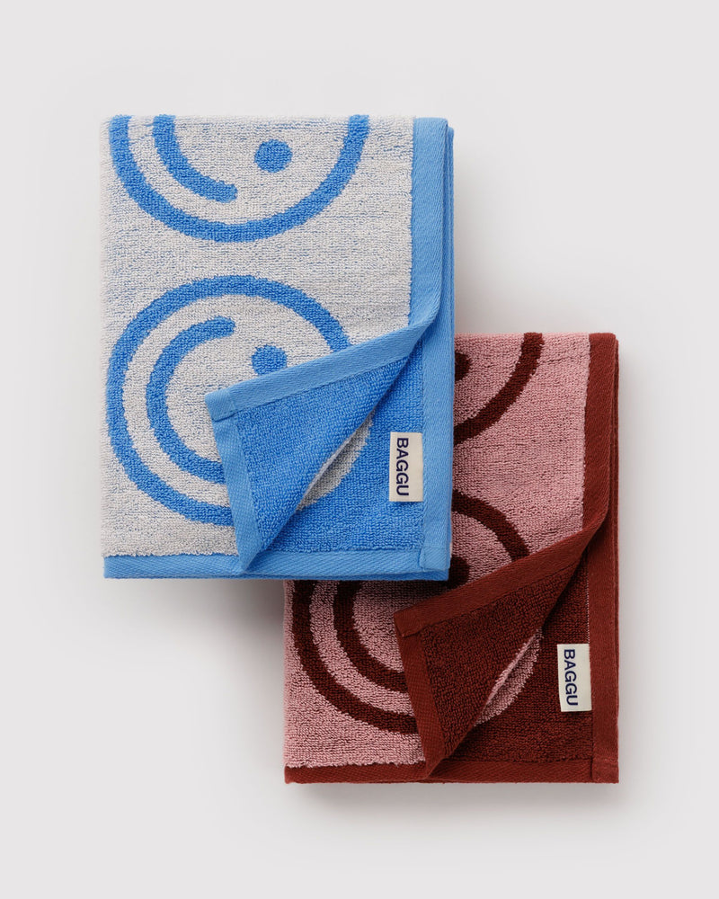 BAGGU  Hand Towel Set of 2 - Sky Blue and Blush Happy