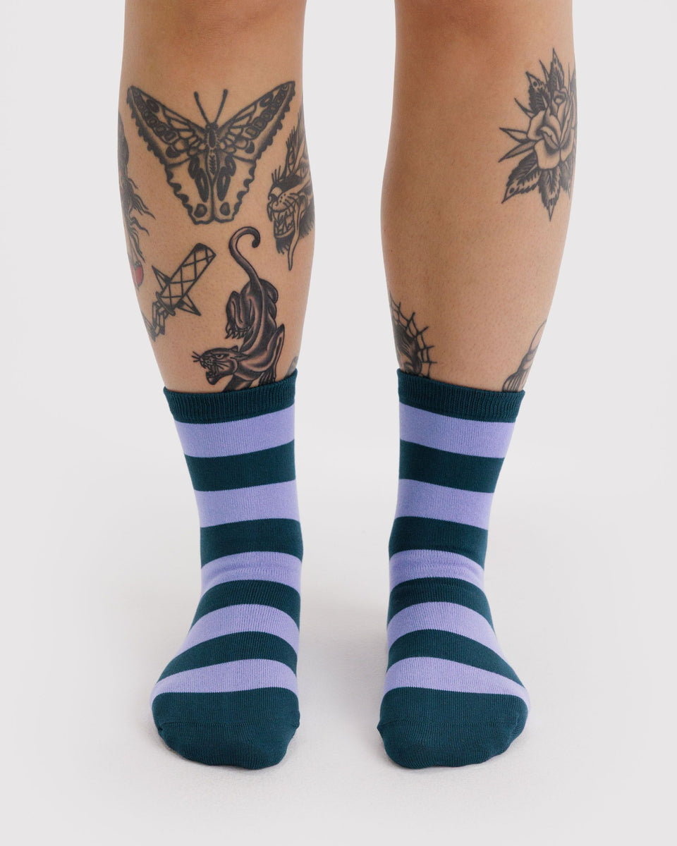 BAGGU Hansel From Basel Crew Sock - Malachite Stripe