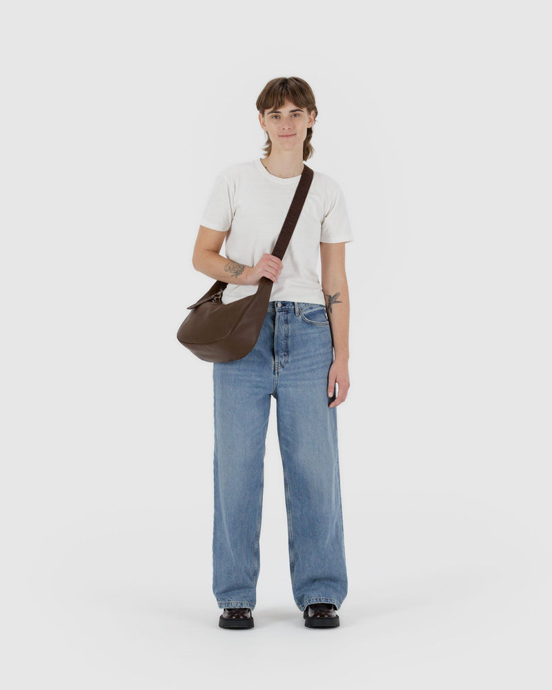 BAGGU  Medium Recycled Leather Crescent Bag - Brown